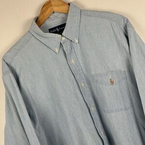Polo Ralph Lauren Button Down Long Sleeve Shirt Men's XL Chambray Western Indigo